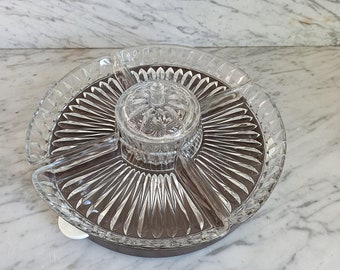 Vintage turntable with serving bowls / snack rondel with glass bowls / 1960s