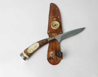 Hunting knife collector's knife with compass and imitation leather sheath / travel knife / traditional knife