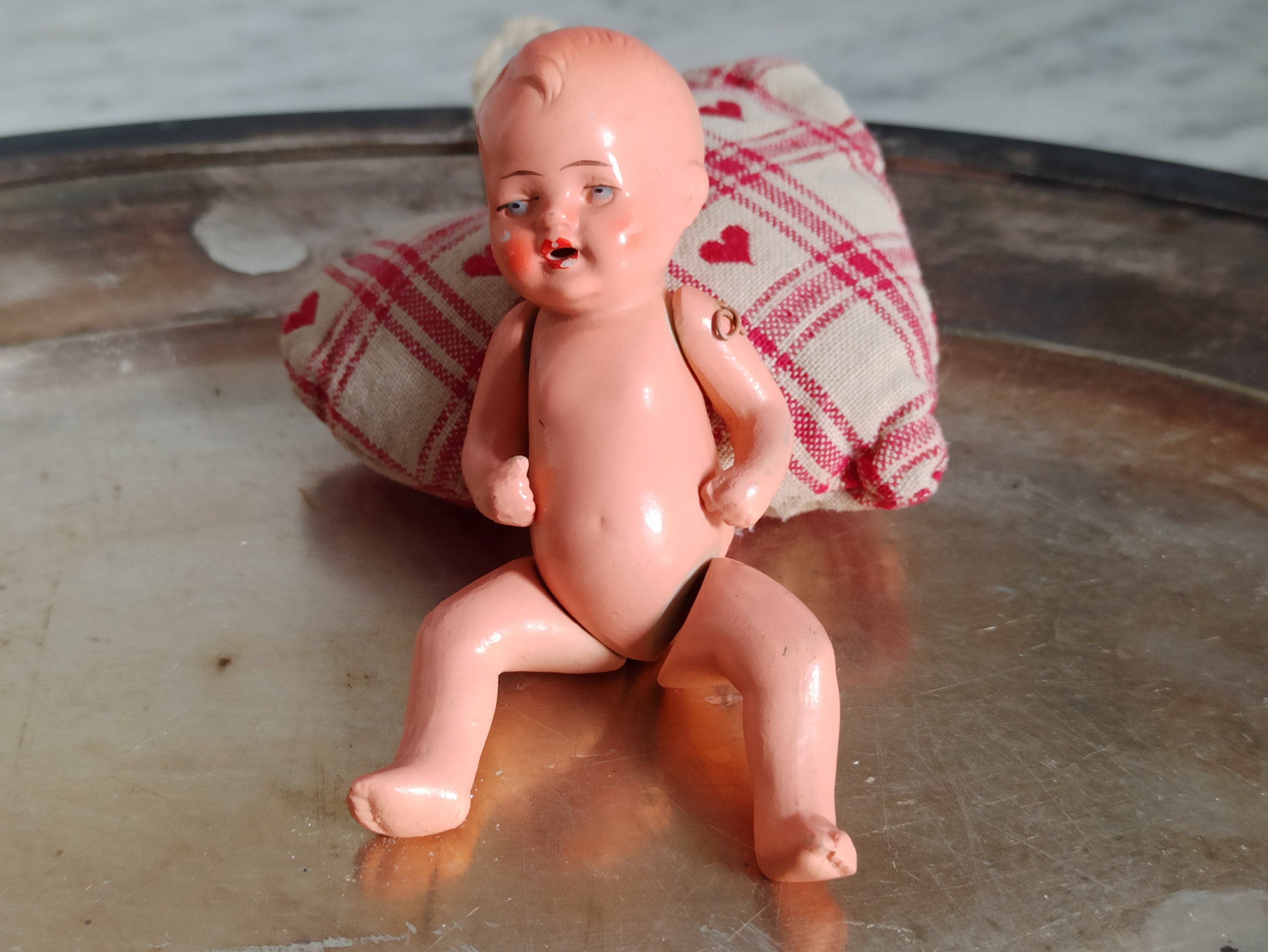 Antique, Small Doll B3 / Tiny Toy / 1920s / Mass / Ceramic