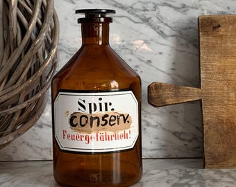 Vintage apothecary jar 1000 ml / apothecary bottle with lid 1 L / brown medicine bottle