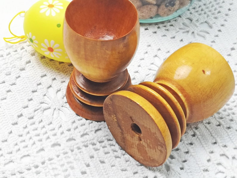 2 old wooden egg cups / hand-turned / natural product / boho image 7