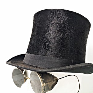 old top hat / antique men's hat "Superior LONDON Manufacture" hat steampunk / size 53 / moleskin