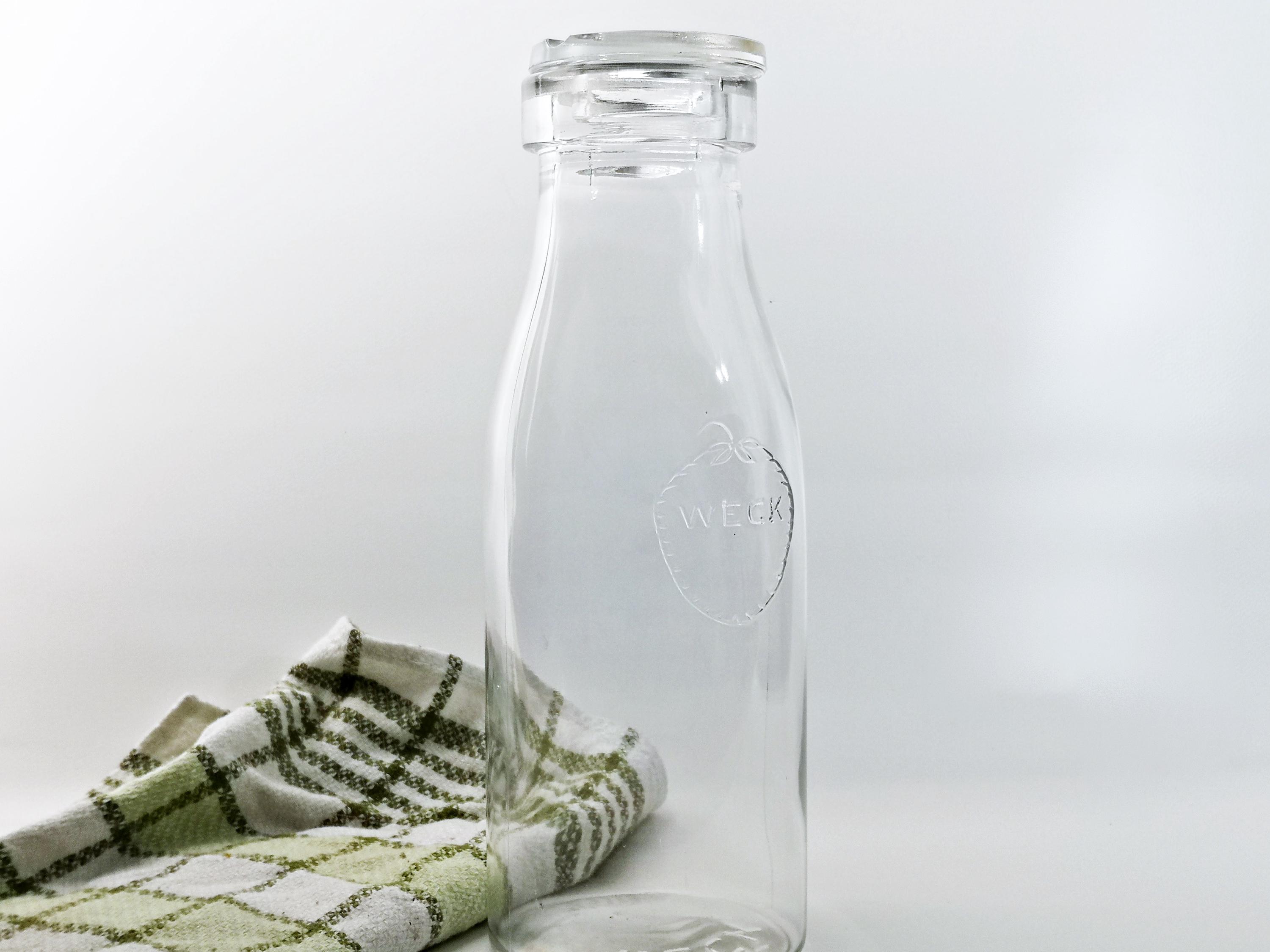 Alte 1 Liter Weck Flasche mit Deckel Milchflasch / Saftflasche / Limonade / Literflasche / Glasflasche 24,5cm (9.6