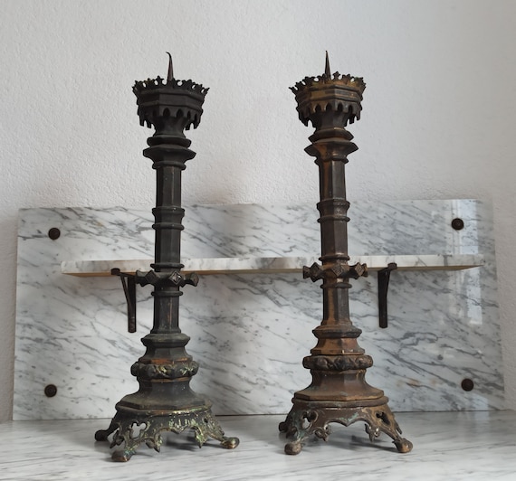 2 Antique Altar Candlesticks / XL Candlesticks / Church