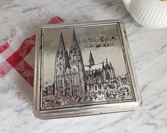 Vintage tin box Cologne Cathedral / old Stollwerk chocolate box "Colonia" / rust / patina / brocante