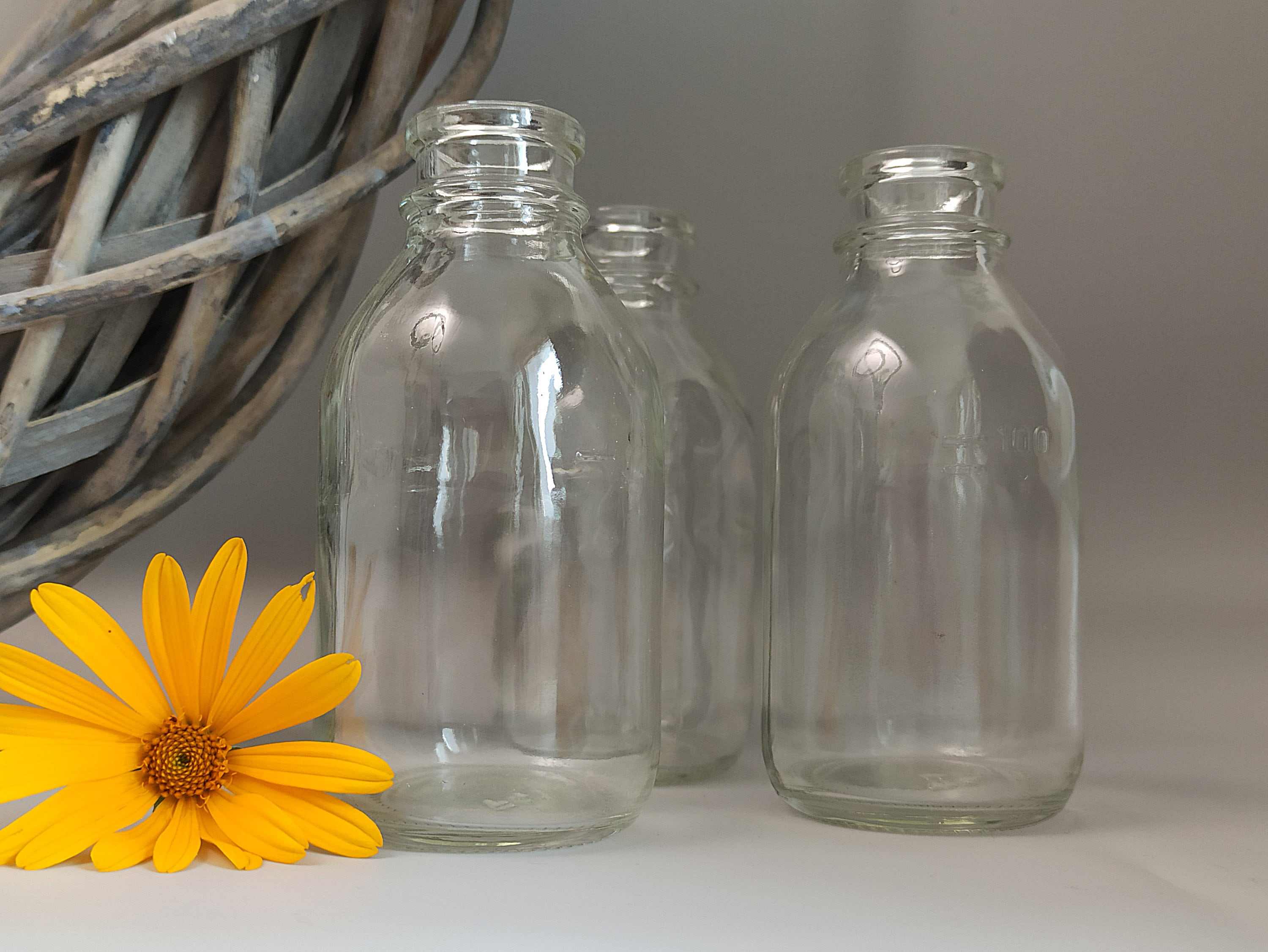 3 Small Glass Bottles in a Set / Vintage Bottles Made of Clear 