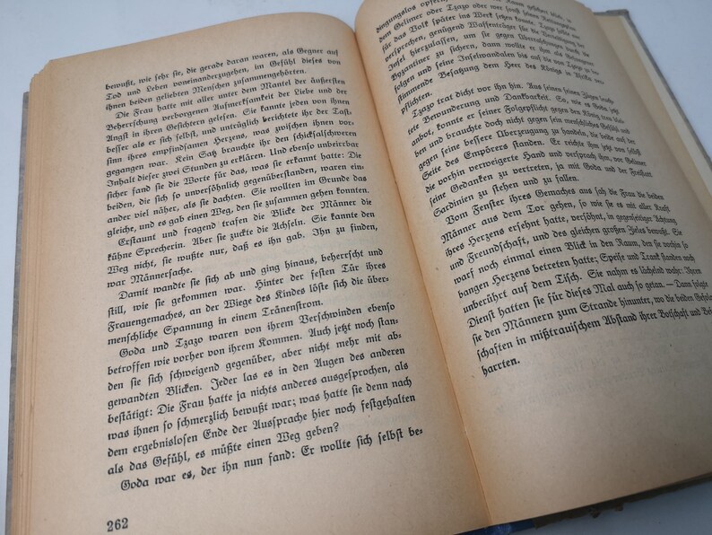 May include: Open book with yellowed pages and black text. The book is open to a page with the number 262 printed at the bottom of the page. The text on the page is in German.