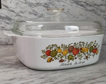 Vintage Corning Ware "Spice of Life" Large Casserole Dish 4 Quart / 4 Liter / Fireproof Glass Ceramic Baking Dish / Made in USA