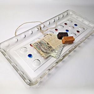 Vintage cake plate with dots / serving plate / cake plate / glass plate / Stollen plate / 34 cm x 15.5 cm