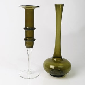 fine Lauscha vase / glass vase / candle holder / green / mouth-blown / hand-formed / Lauscha Thuringia / goblet vase