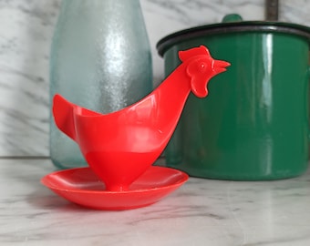 Vintage Egg holder / RED chicken / red pullet Egg Cup / Plastic / East Germany