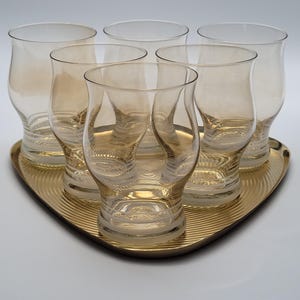 6 vintage glasses + tray from the 80s / tinted lemonade glasses / water glasses / juice glasses