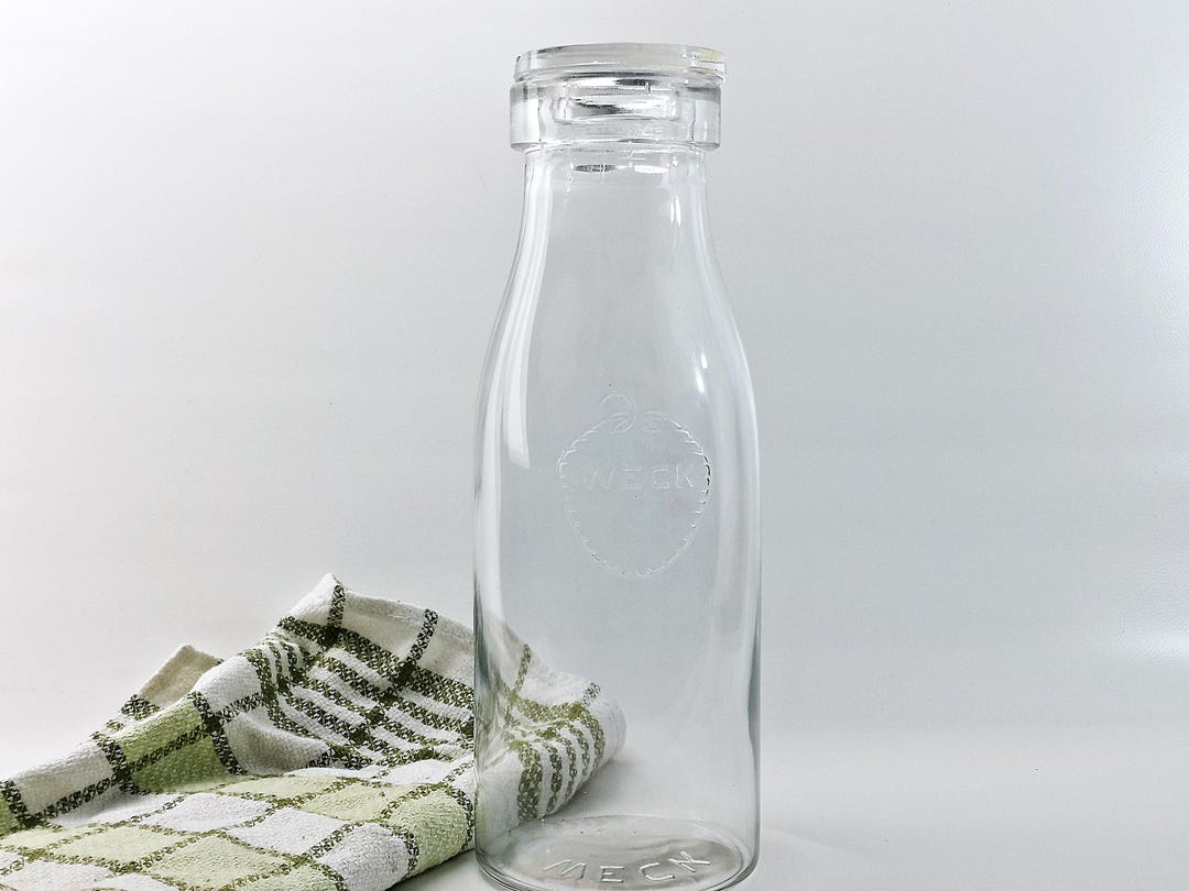 Alte 1 Liter Weck Flasche mit Deckel Milchflasch / Saftflasche / Limonade / Literflasche / Glasflasche 24,5cm (9.6