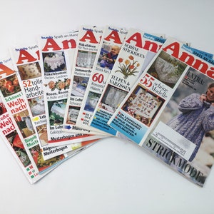 May include: A collection of eight German-language craft magazines titled "Anna" with various covers featuring embroidery, knitting, and crocheting projects. The magazines are from the Burda publishing house.
