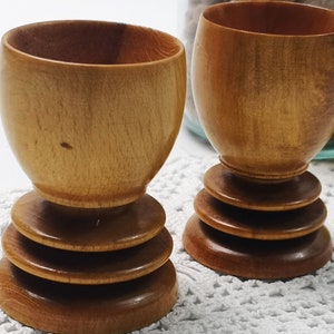 2 old wooden egg cups / hand-turned / natural product / boho image 3