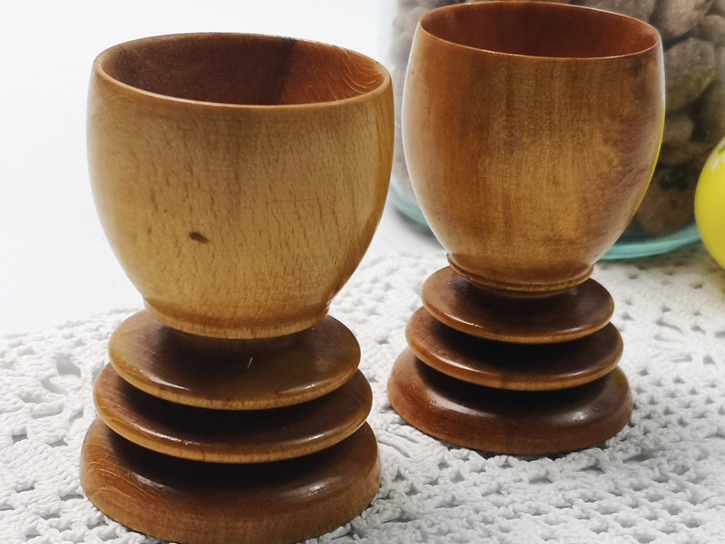 2 old wooden egg cups / hand-turned / natural product / boho image 3