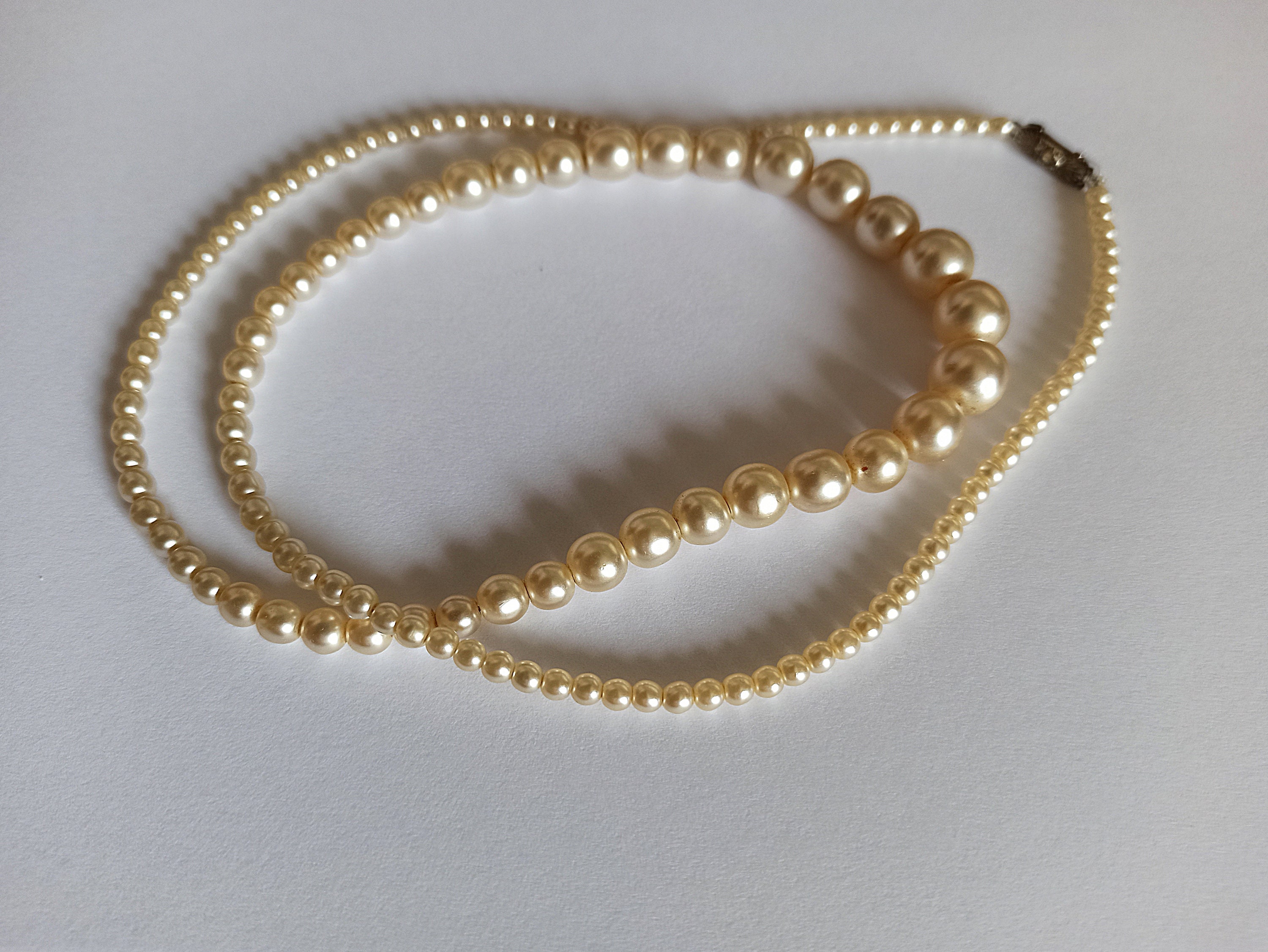 Double Faux Pearl Necklace & Matching Zebra Enamel Bracelet – Vintage  Couture