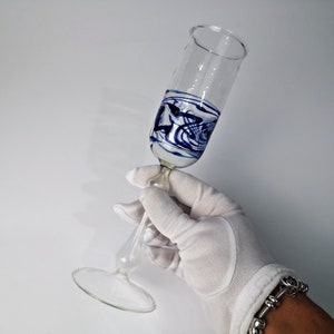Fine glass from Lauscha with blue inclusions / mouth-blown and hand-formed / goblet vase / glass vase / Lauscha glass / 21 cm / 8.5&quot;