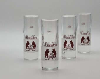 4 Vintage shot glasses advertising distillery "Wilhelm Behr" / 2cl - 4cl shot glasses / glasses for vodka, liqueur, herbs etc.