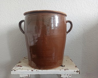 Old large stone pot / old 13 liter stoneware jar / clay pot / cabbage pot / lard pot / must pot / REDWARE / vintage stoneware