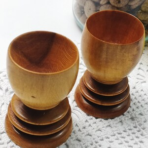 2 old wooden egg cups / hand-turned / natural product / boho image 2