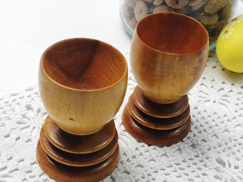 2 old wooden egg cups / hand-turned / natural product / boho image 2