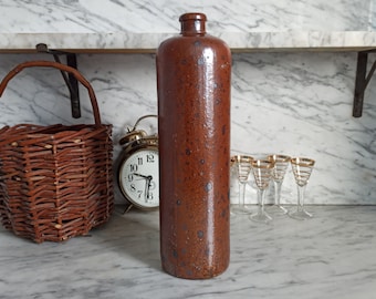 primitive ironstone bottle / 1 Liter  / liqueur / vine / stoneware bottle / 1900 / brown earth ware