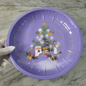 Vintage Gabenteller / Weihnachtsteller aus Blech / alter Süßigkeitenteller / HP Germany Weihnachten Blechteller, bunter Teller / violett