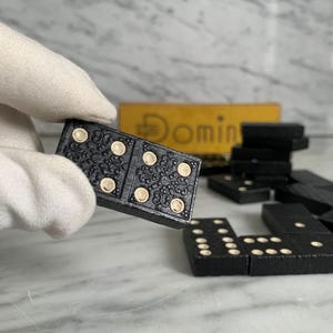 Old toy wooden game pieces / vintage dominoes - board game / wooden toys