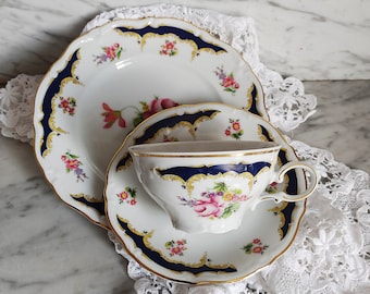 Vintage Sammeltasse - Sammelgedeck - Teetasse - Winterling Bavaria Porzellan / blau - rosa - gold