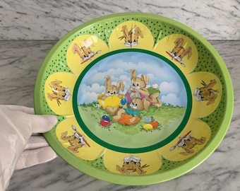 Vintage Easter treat plate / Tin Easter plate. Old candy plate / HP Easter tin plate / Easter nest / Made in West Germany