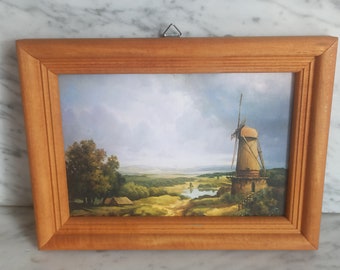 kleines Bild im Rahmen - Wandschmuck - Gemälde, Kunstdruck, Druck -  Landschaft mit Windmühle