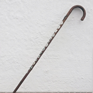 old crutch made of root wood / walking stick / hiking stick with many needles / 88.5 cm / 34.5&quot; / handmade