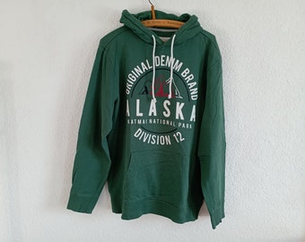 green Tom Tailor hoodie with print / sweater sweatshirt pullover in green / size. XL/y2k