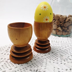 2 old wooden egg cups / hand-turned / natural product / boho image 1