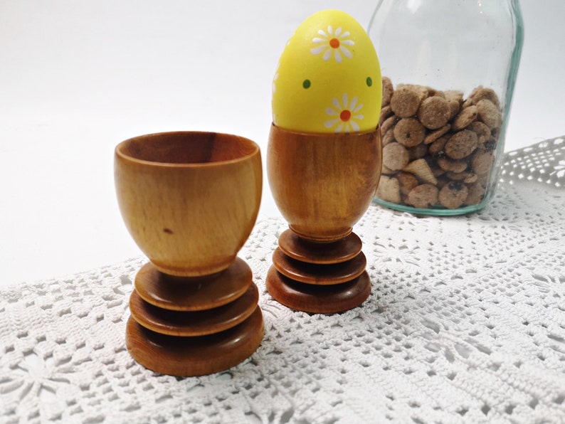 2 old wooden egg cups / hand-turned / natural product / boho image 1