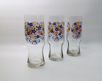 3 colorful glasses from the 70s / lemonade glasses / water glasses / long drink glasses