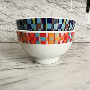 2 Vintage Bowls with Colorful Rim / Bowl / Cereal Bowls / Small Bowl / Bowl / 1990s