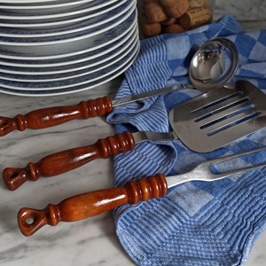 Vintage serving cutlery / serving cutlery / serving cutlery / ladle, meat fork, turner / Mid Century Modern