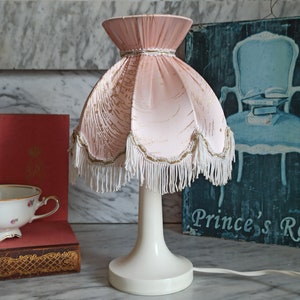 romantic bedside lamp with fringes/ vintage table lamp/ small, pink lamp/ living room lamp/ shabby/ dopamine decor