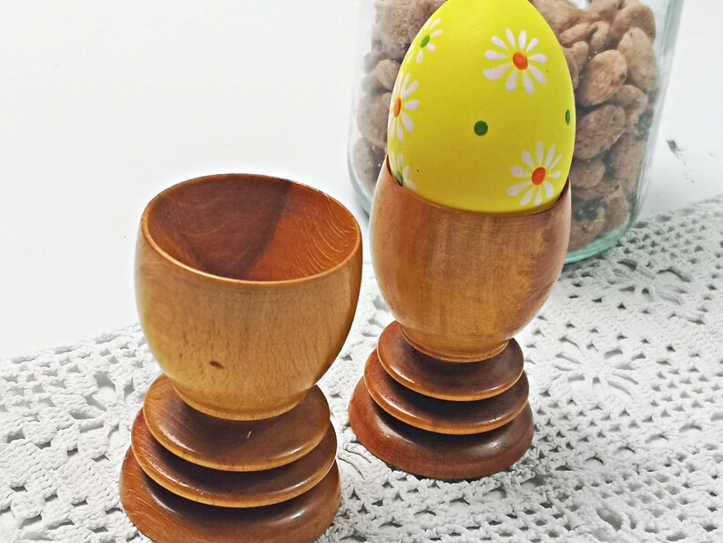 2 old wooden egg cups / hand-turned / natural product / boho image 6