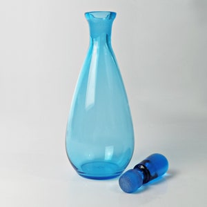 blue glass carafe water bottle / decanter / liqueur bottle / glass art / blue glass / crystal / 29 cm (11.4&quot;) high