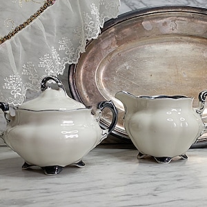 antique milk jug / silver-plated porcelain / cream jug / Shabby Chic tableware / royal tent / fine silver