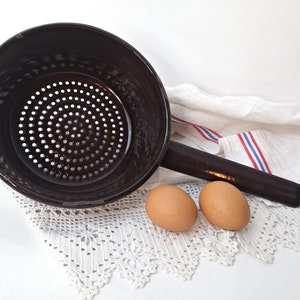 Enamel sieve, colander, strainer, filter, dark brown