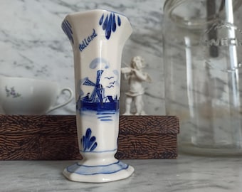 kleine Delft Vase - Keramikvasen - Delft - Windmühle blau weiß