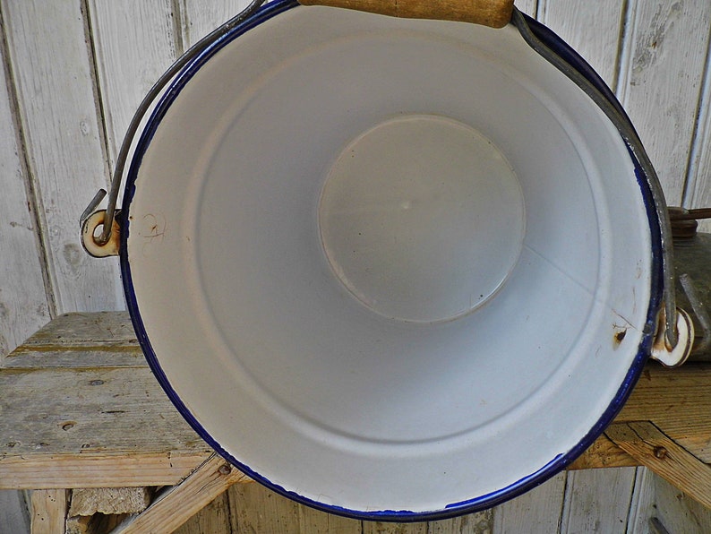 old enamel bucket white