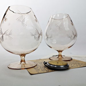 large cognac snifter 2 pieces / hand-blown crystal glass with cut / vintage collector&#39;s glass / balloon glass / footed goblet