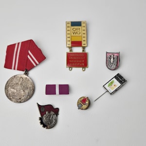 Pins from the GDR and USSR / Badges / Sports / School / Work / Mix 7 pieces (A)