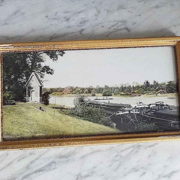 Altes Foto im Rahmen / "Elbe" bei Aken / Landschaft