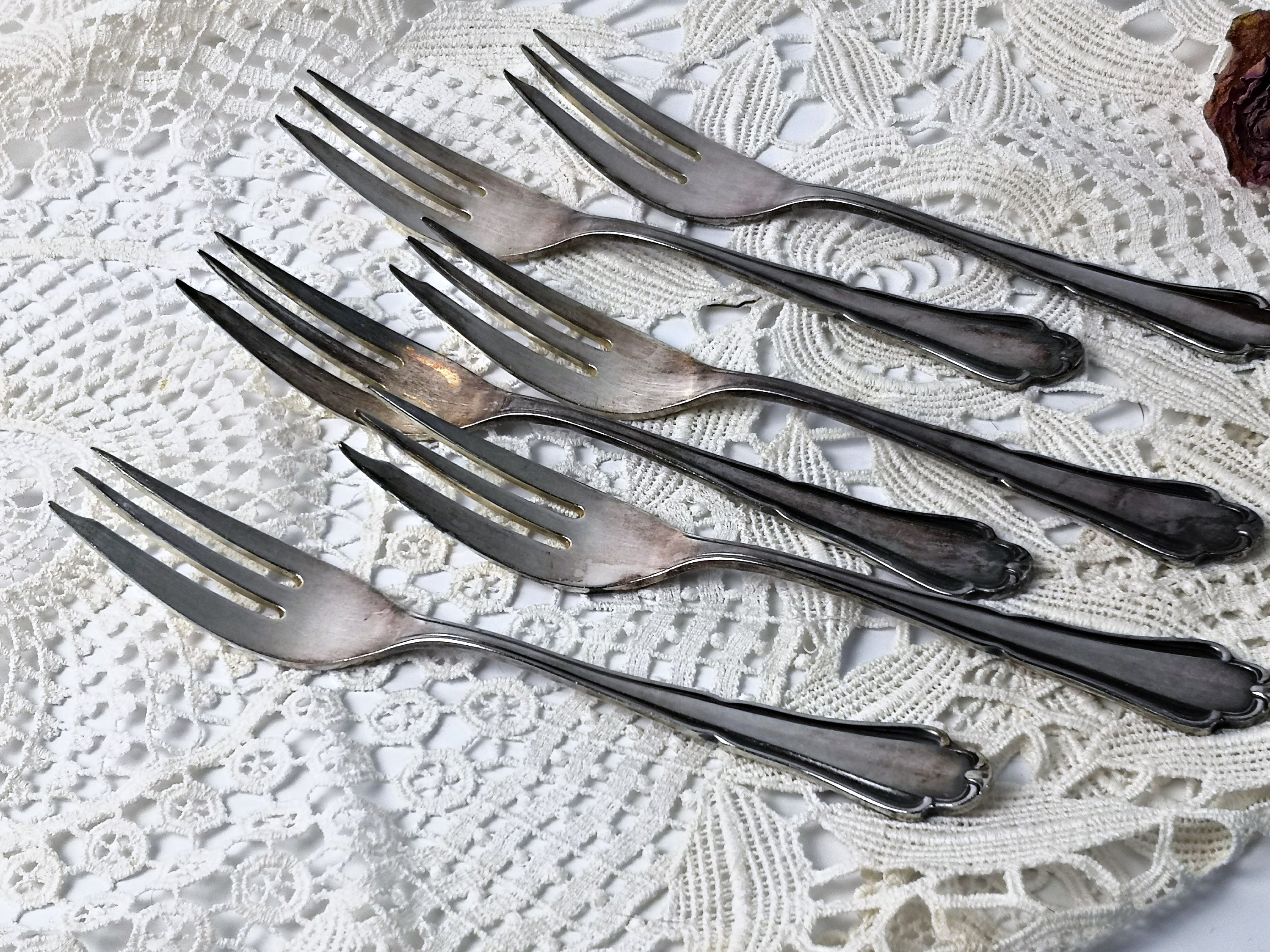 6 Fourchettes à Gâteau Wilkens – Argent Massif, Allemagne, Années 90
